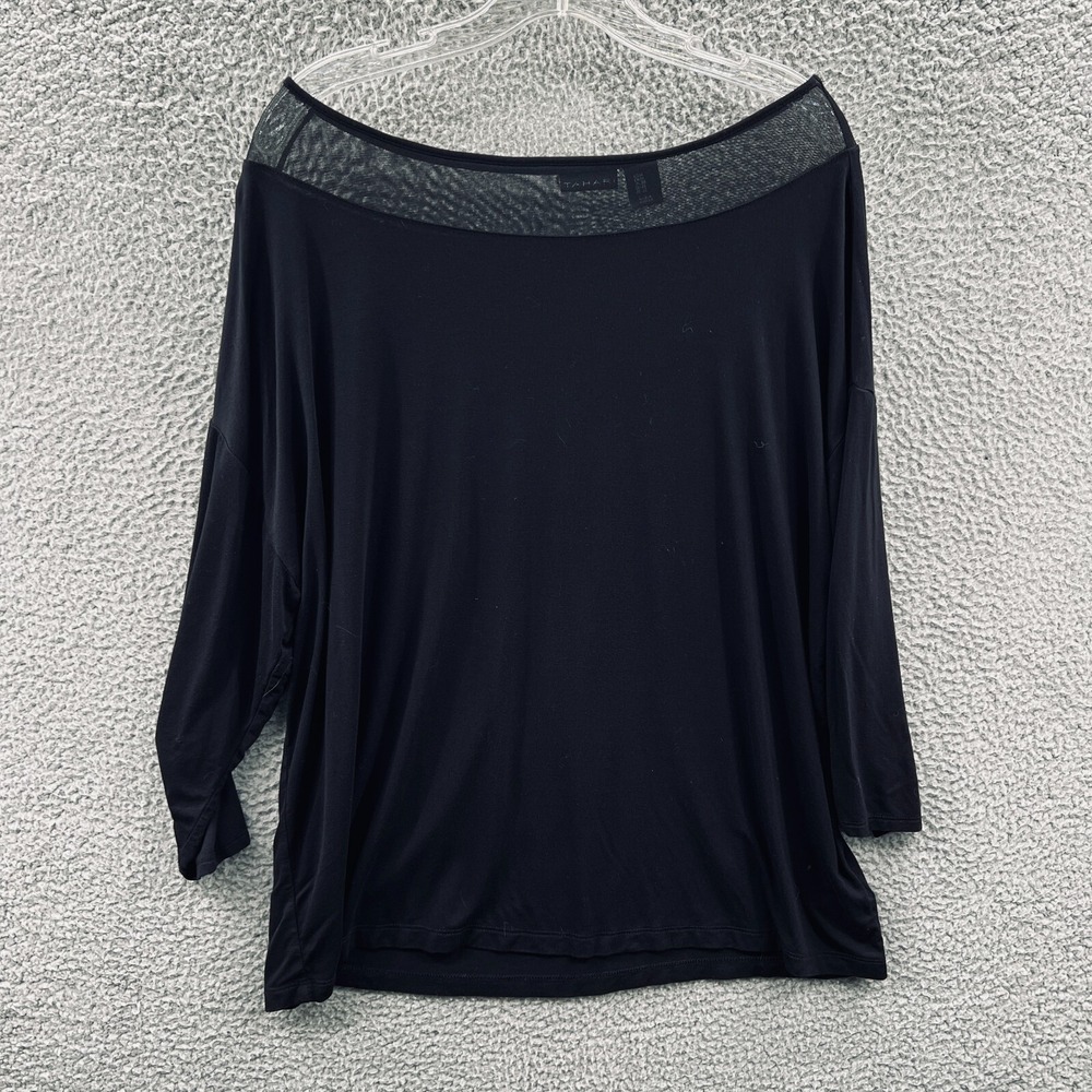 Tahari Womens Minimalist Top 1X Draped Flowy Elevated Basics Sheer Mesh Stretch